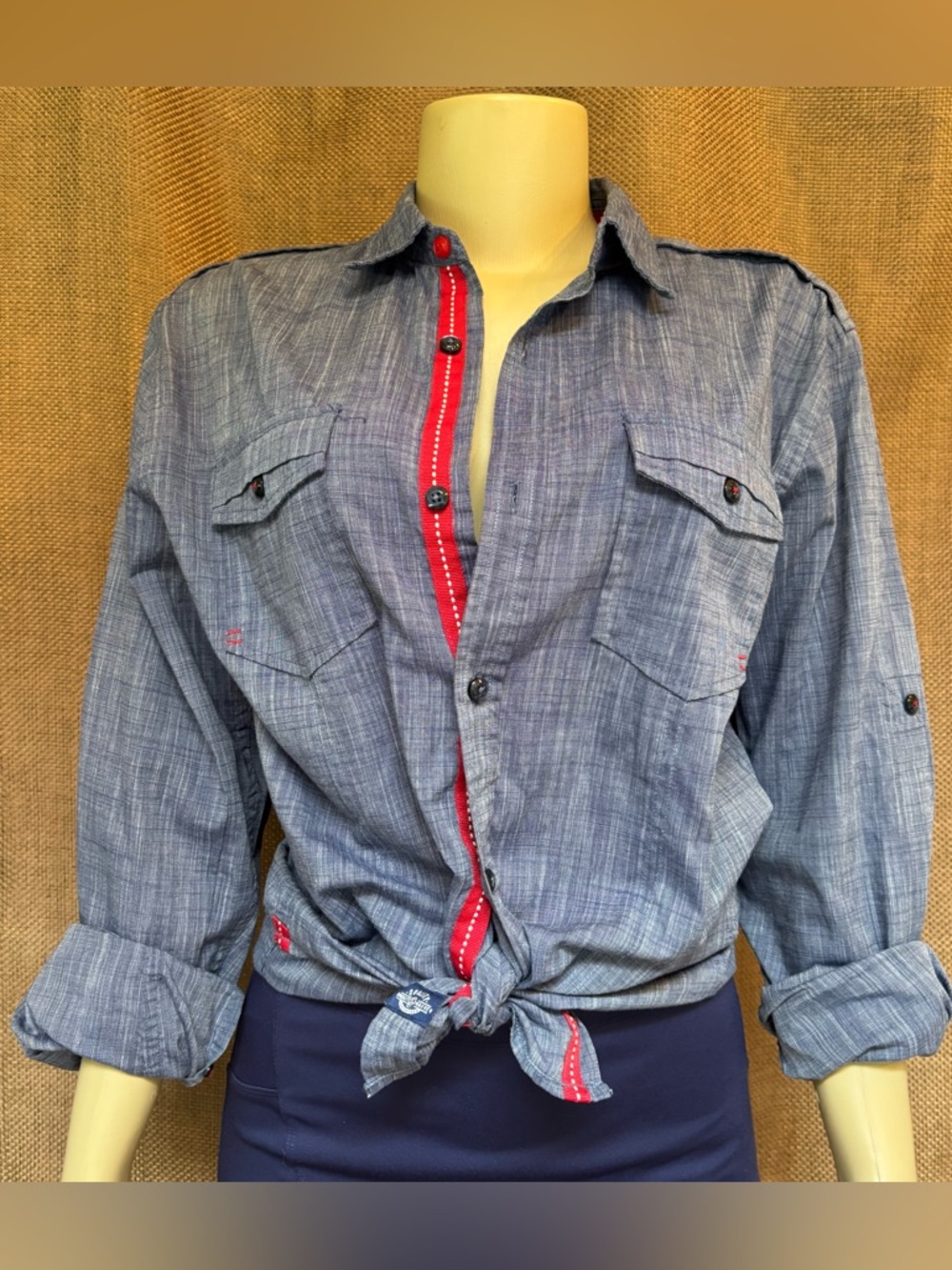 Woman’s Chambray Shirt with Red Detail